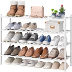 viewcare White 4-Tier Long Shoe Rack, Bamboo Wood by VIEWCARE
