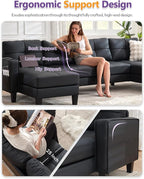 TYBOATLE 116’’ W Black Faux Leather Sectional Couch w/USB and Cup Holders - Image 7
