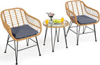 Tangkula 3 Pieces Patio Bistro Set, Rattan Conversation Set by TANGKULA