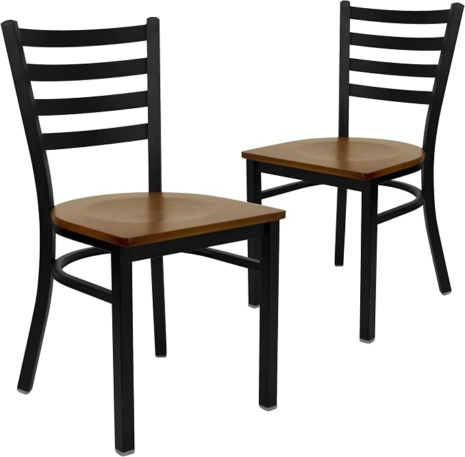 Flash Furniture 2 Pack HERCULES Series Black Ladder Back Metal Restaurant Chair by FlashFurniture