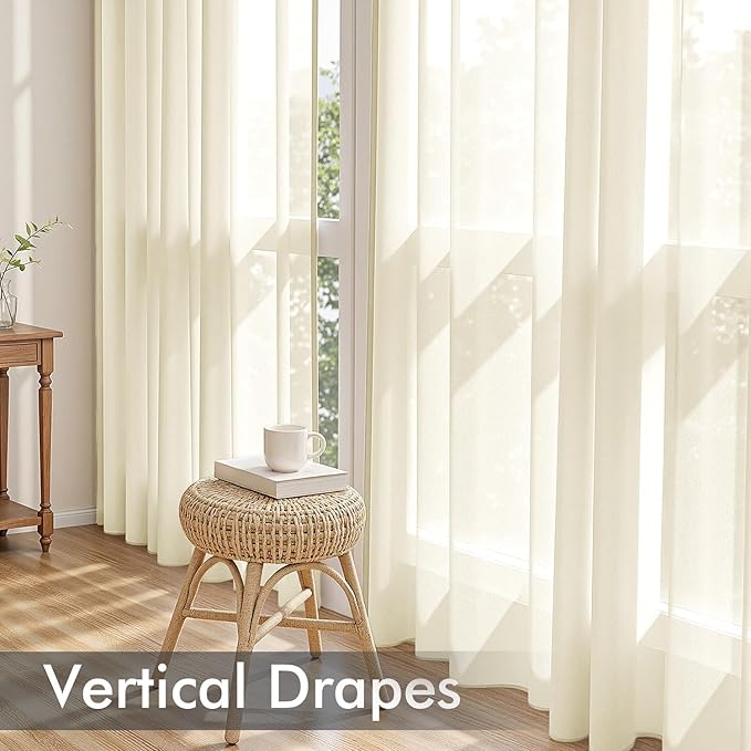 MIULEE Light Cream Sheer Curtains 96 Inches Long 4 Panels 42 x 96 Inches | - Image 5