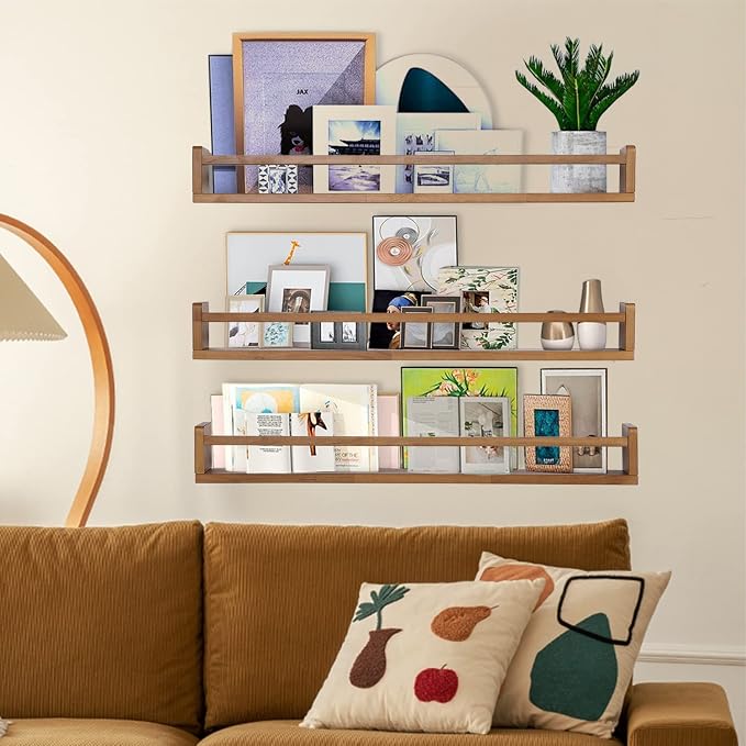 AZSKY Light Walnut Nursery Book Shelves 36 in Floating Wall Mounted Bookshelf - Image 4