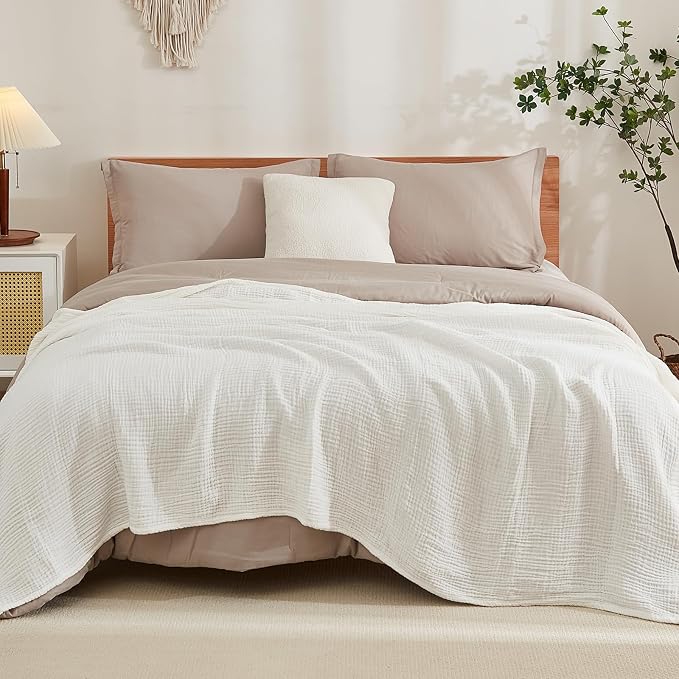 EMME Cotton Muslin King Blanket 4 Layer，Oversized Gauze Bedspread Coverlet by EMME