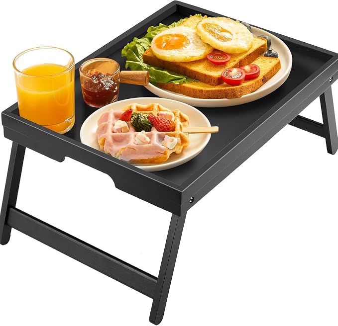 Bamboo Bed Tray Table with Foldable Legs, Breakfast Tray by Pipishell