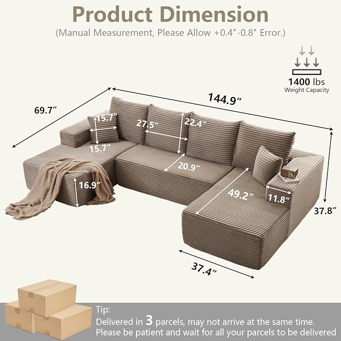 Sectional Cloud Couch for Living Room, Modular Floor Deep-Seat Sofa, Big Comfy - Image 2