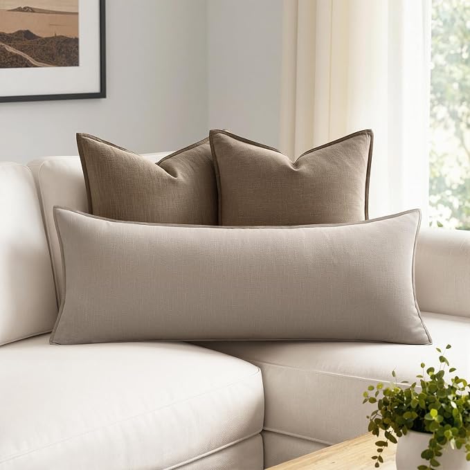 MIULEE Decorative Linen Lumbar Pillow Cover 14x36 Inch Natural Linen | Boho - Image 3
