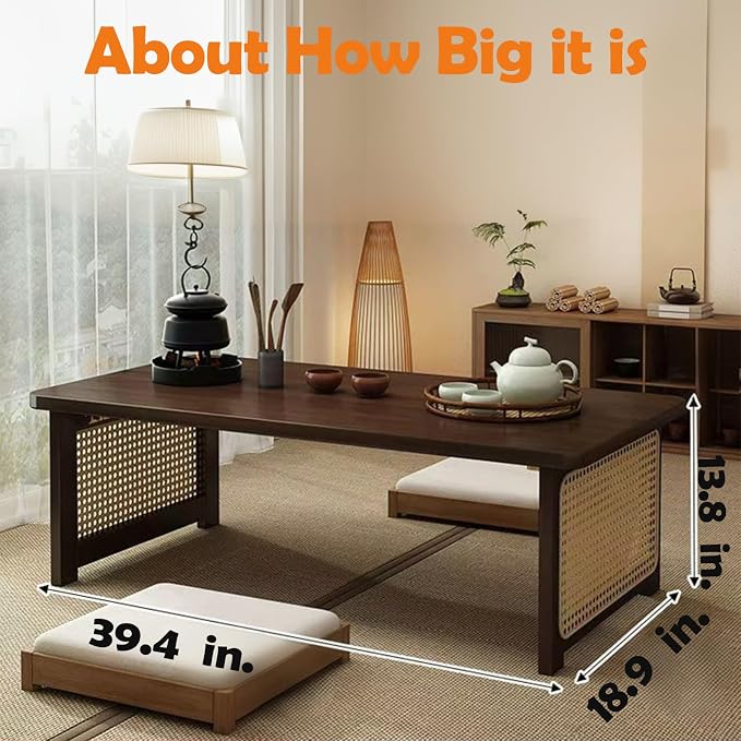 Japanese Floor Table Bamboo Folding Coffee Table Portable Solid Wood Japanese - Image 2