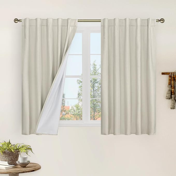Natural 100% Blackout Linen Curtains 45 Inches by LAMIT
