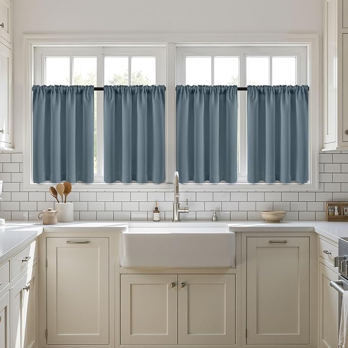 MIULEE 4 Panel Set Short Bedroom Blackout Curtains 54 Inch Long Grey Blue | - Image 7