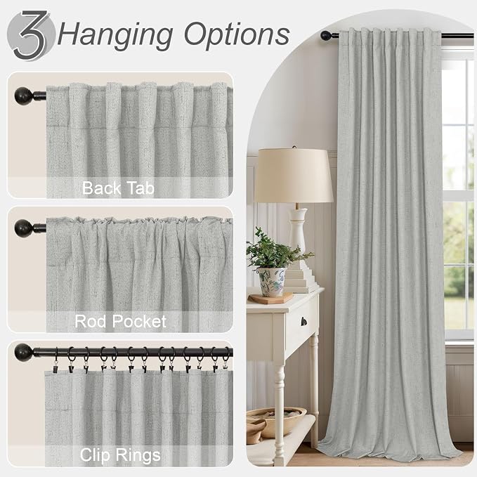 Pitalk 54 Inch Curtains 2 Panel Set 100% Blackout Linen Textured Room Darkening - Image 6