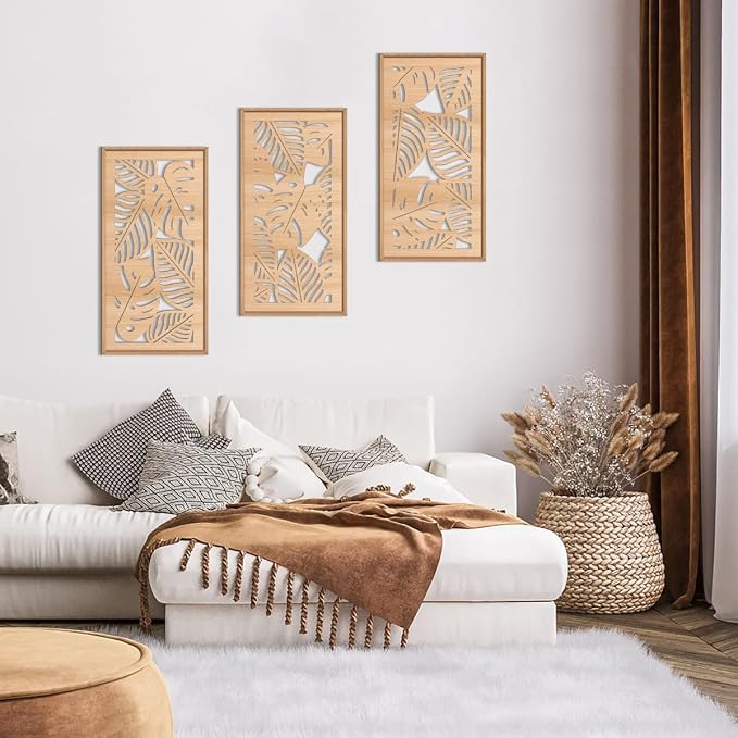IARTTOP Tropical leaf Wood Wall Decor Framed Palm Monstera Leaves Wooden Wall - Image 5