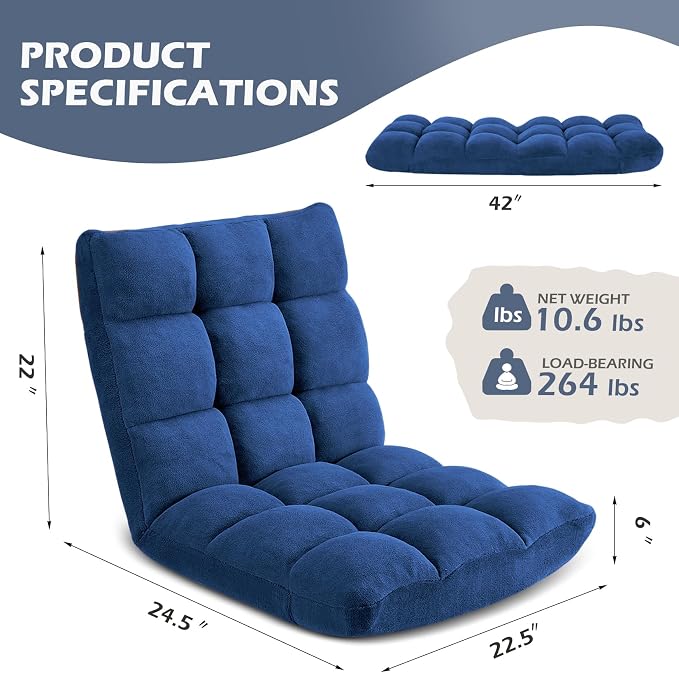 Folding Floor Gaming Chair 14-Poistion Cushioned Adjustable Floor Lazy Sofa - Image 3