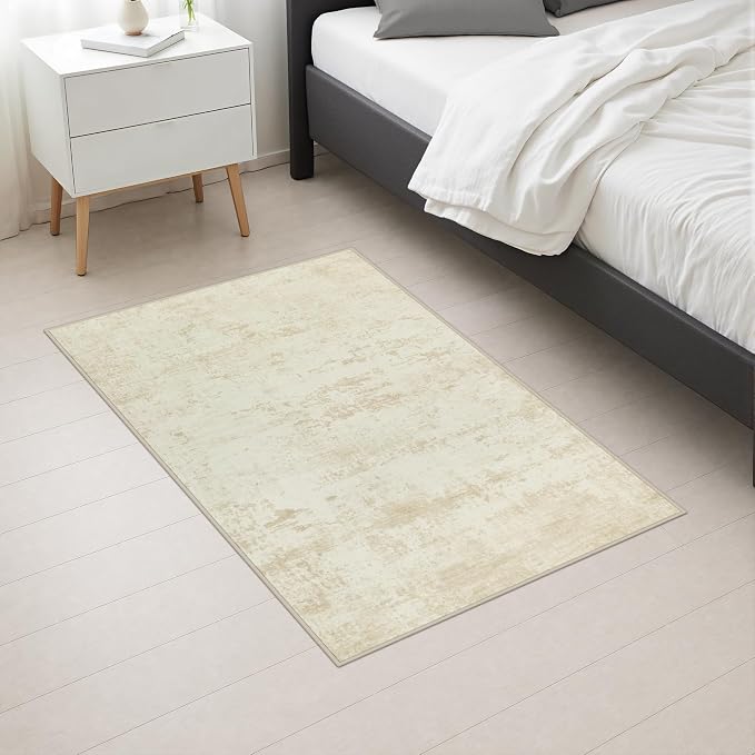 2x3 Washable Entryway Rug: Modern Abstract Indoor Soft Carpet Beige | - Image 5