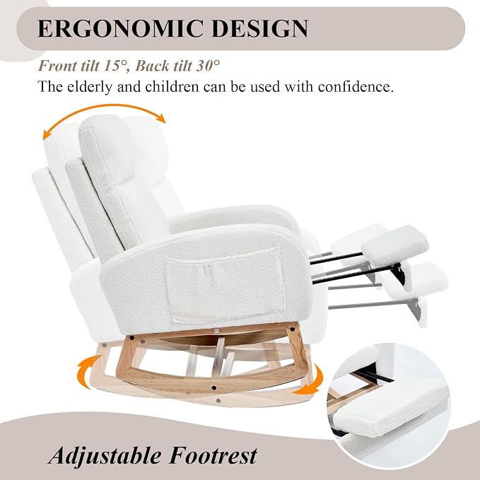 NIOIIKIT Oversized Nursery Rocking Chair, Teddy Upholstered Glider Chair - Image 5