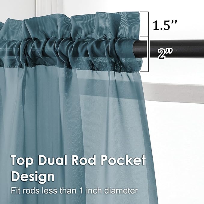 Dusty Blue Sheer Curtains 45 Inches Long 2 Panels, Light Filtering Sheer - Image 2