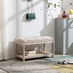 Farmhouse Storage Bench Wooden Entryway Linen Upholstered Ottoman Button Tufted - Image 6