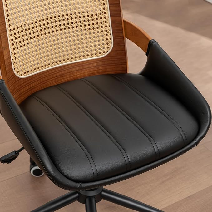 Home Office Desk Chair with Ergonomic Rattan Backrest, Walnut Crafts, Curved - Image 6
