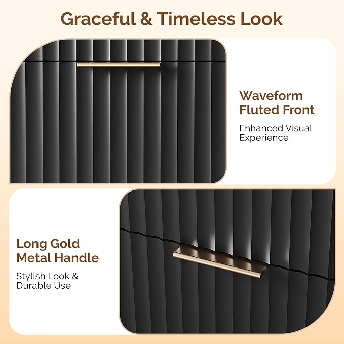 VINGLI Black Fluted 6 Drawer Dresser - Image 4