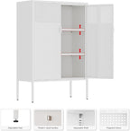 Metal Storage Cabinet, 2 Door TV Stand, Metal Mesh Accent Cabinet, Magnetic - Image 4