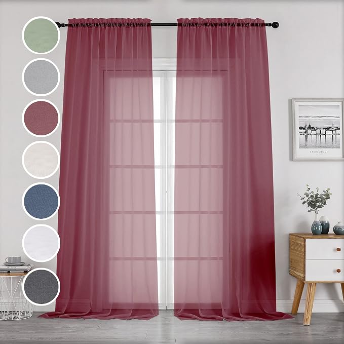 Sheer Curtains 96 Inch Long, Elegant Sheer Curtains by OWENIE