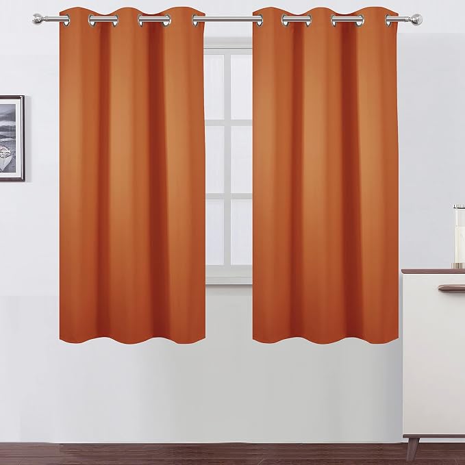 Orange Blackout Curtains 38 x 63 Inch Length/Set of 2 Curtain Panels/Thermal - Image 2