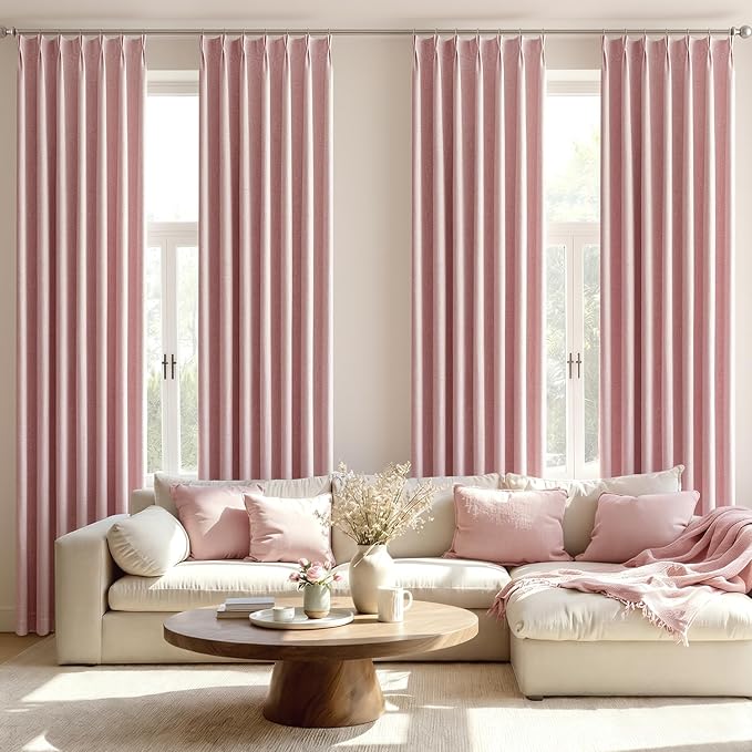 MIULEE Pink Pinch Pleated 100% Blackout Linen Curtains 40x63 Inches | Room - Image 7