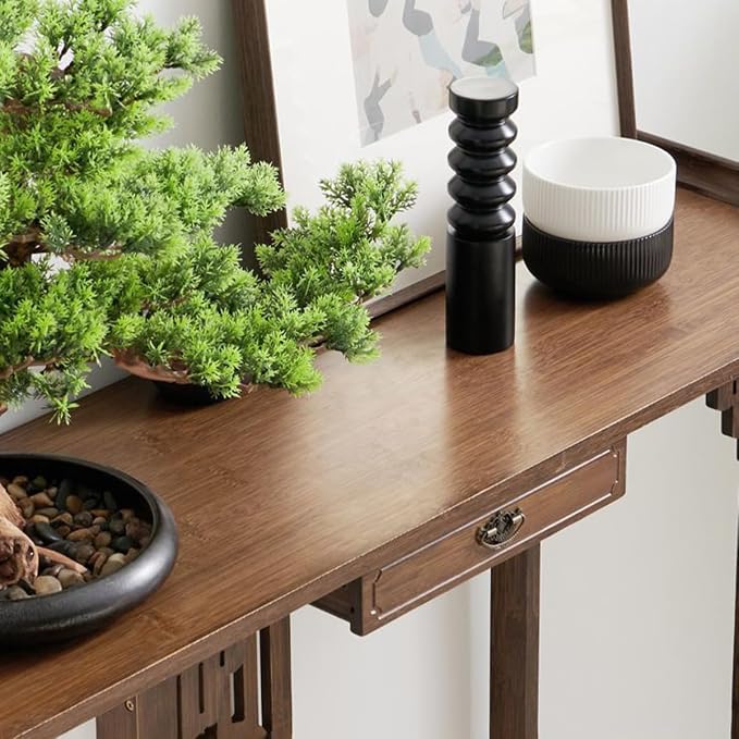 Gdrasuya10 Japanese Style Console Sofa Table, Walnut Bamboo Console Table - Image 5