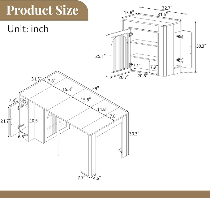 Extendable Dining Table with 3 Removable Middle Leaves, Mobile Rolling Island - Image 2