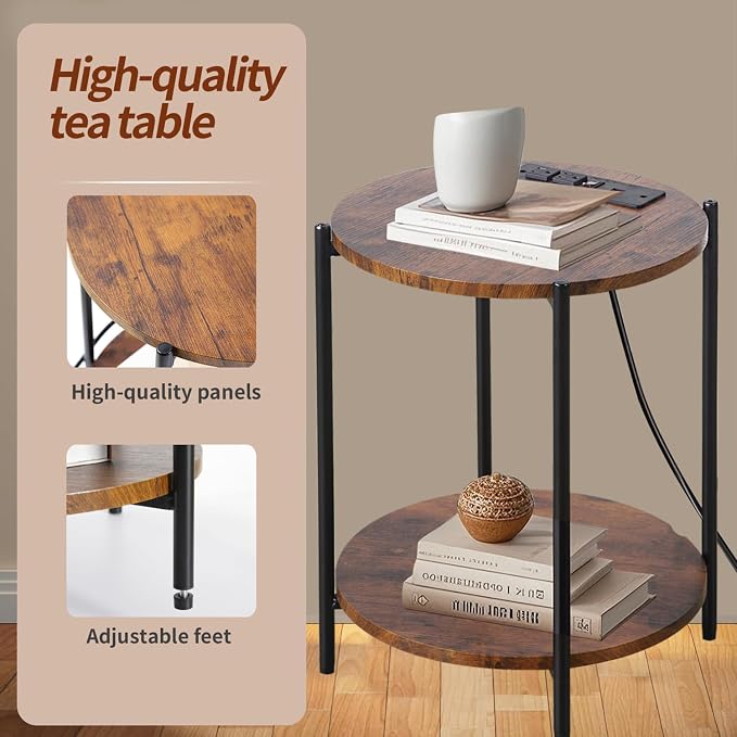 Gawicpy 2 Tier Round Side Table, Folding End Tables Coffee Table Simplistic - Image 3