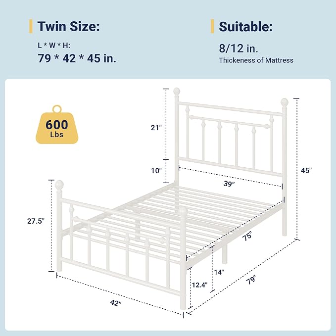 Allewie 14 Inch Twin Size Metal Platform Bed Frame - Image 2