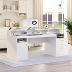 YOMILUVE Computer Desk with 3 Drawer & Storage Shelves, Home Office Desk with - Image 8