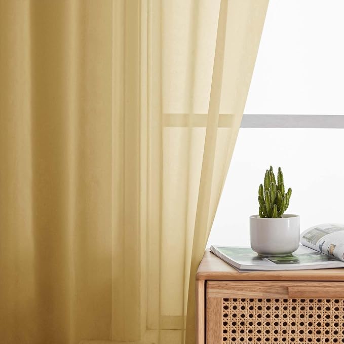 Gold Sheer Curtain for Bedroom Living Room 72 Inches Long 2 Panels Set - Image 3