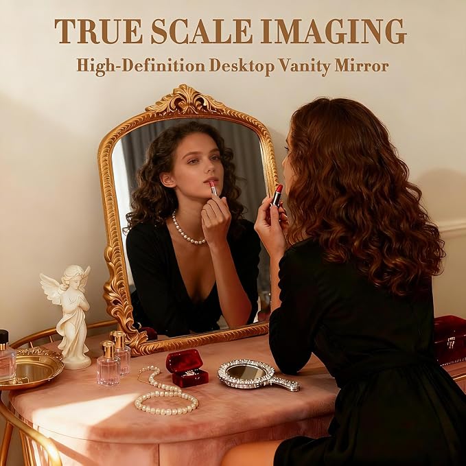 YUSONG Vintage Desk Mirror – 12" Gold Antique Tabletop Mirror - Image 7
