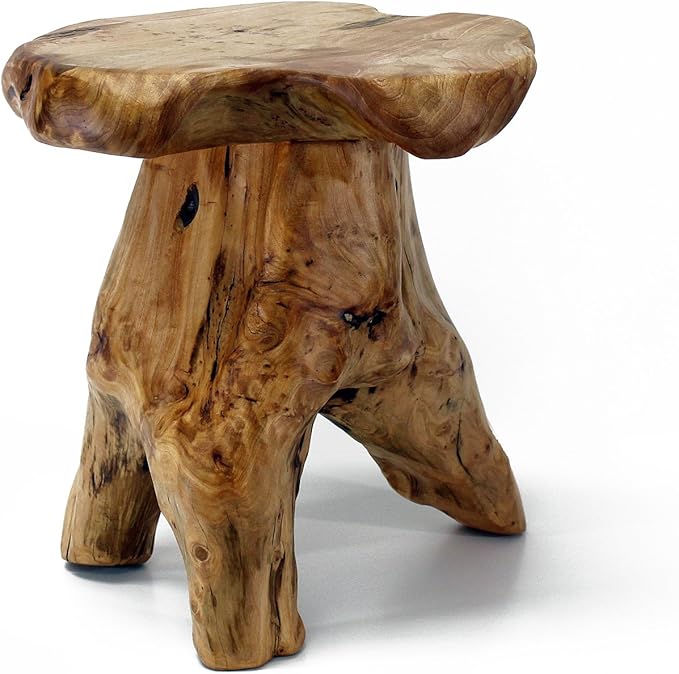 WELLAND Natural Cedar Stump Stool, Live Edge Side Table, Plant Stand, Small by WELLAND