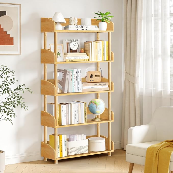 5-Tier Wooden Bookshelf, Modern Open Bookcase by OUTONLIFE