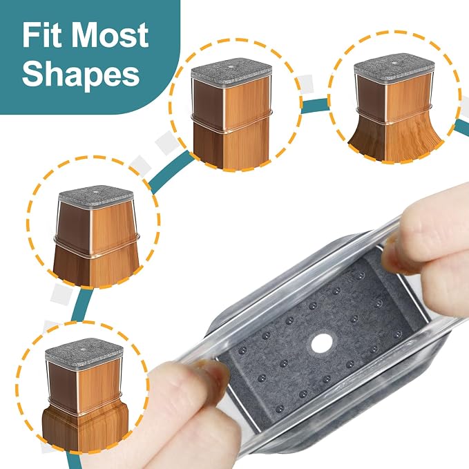24 Pcs Chair Leg Floor Protectors Rectangle, Silicone Felt Furniture Leg Pads - Image 3