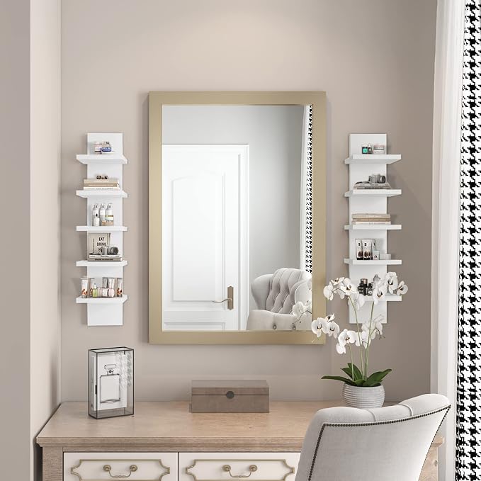 Homaterial 5 Tier Wall Shelf Unit, Small White Vertical Floating Shelf-Narrow - Image 4