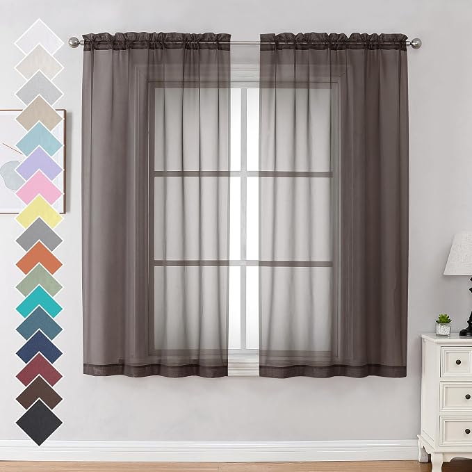 2 Panels Sheer Curtains 63 Inches Long Light Weight Soft Voile Drapes, Window by OVZME