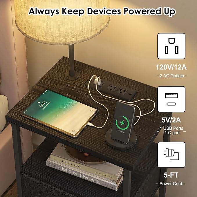 Fixwal Nightstand with LED Lights Bedside Table with 3 Color Temperatures Bulb - Image 4
