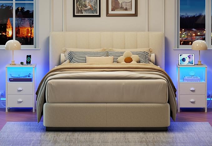 Furologee LED Night Stand with Charging Station, Bedside Table with Storage - Image 7