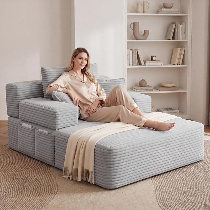 Oversized Boneless Chaise Sofa Bed, Corduroy Chaise Lounge Chair Indoor - Image 8
