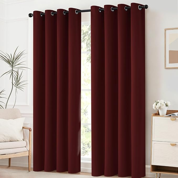 Yakamok Room Darkening Curtains 52x84 inch Length Burgundy Red-Living Room | 2 - Image 2