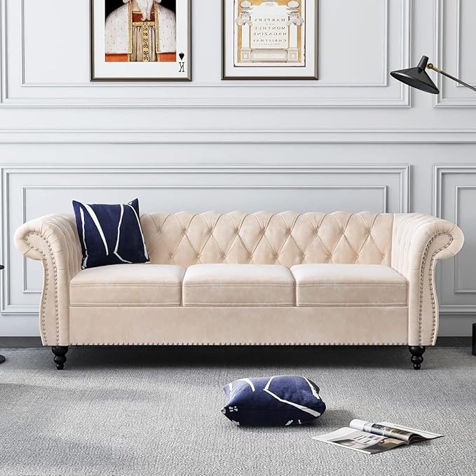 AVZEAR 3 seat Sofa, Velvet Living Room Large Modern Chesterfield Fabric Modern by AVZEAR