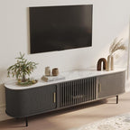 POVISON Fully-Assembled Sliding Tambour Door TV Stand, Mid Century Modern by POVISON