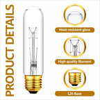 25 Watt T10 Clear Tubular Incandescent Light Bulb, T10 Bulb, Vintage Style - Image 2
