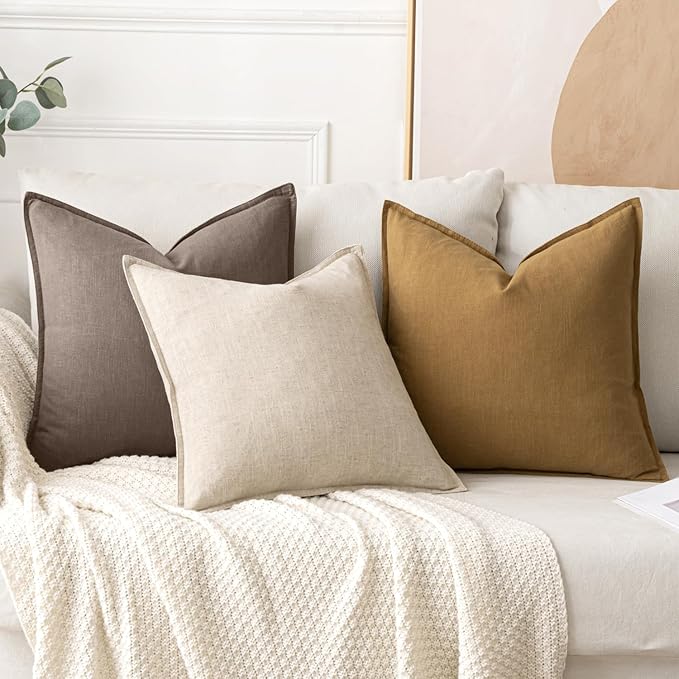 MIULEE Decorative Linen Pillow Covers 20x20 Inch Malt Ball | Boho Farmhouse​ - Image 4