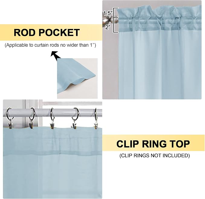Sky Blue Sheer Curtains 84 Inches Long 2 Panels - Image 2