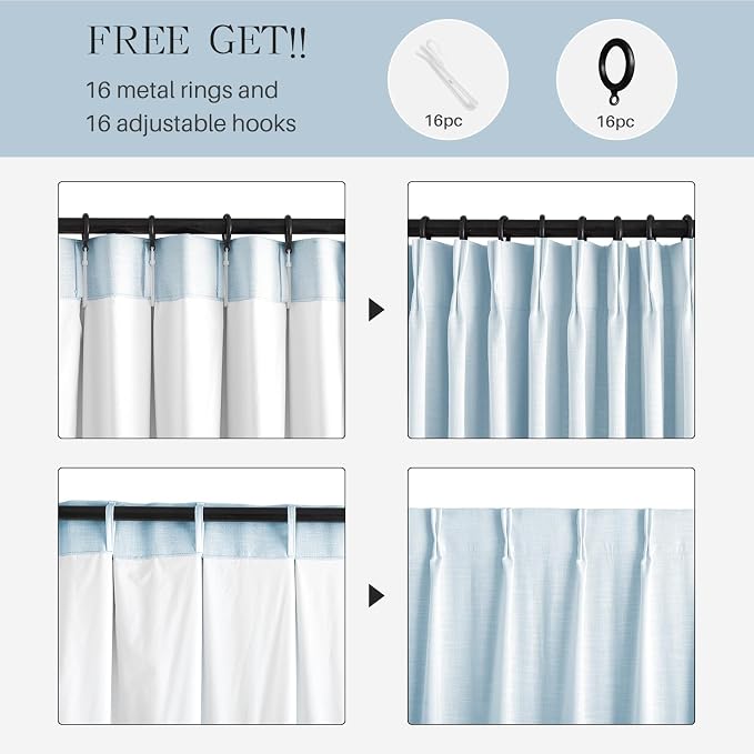 AUSSPVOCT Pinch Pleated 90 Inch Linen Curtains 100% Blackout - Image 6