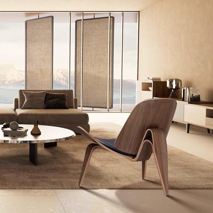 Modern Shell Lounge Accent Chairs, Faux Genuine Leather Mid Century Armless - Image 6