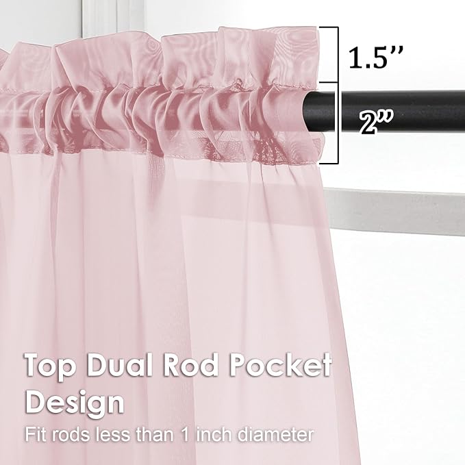 Blush Pink Sheer Curtains 96 Inches Long 2 Panels - Image 3